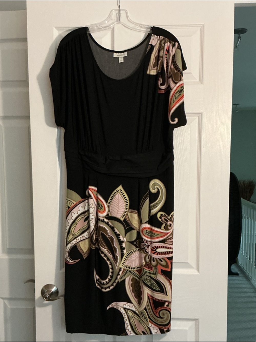 dressbarn Black Midi Dress with Multicolor Paisley Print